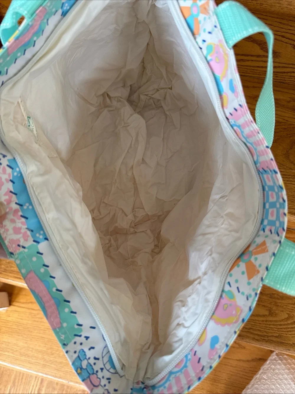 Vintage Pastel Patchwork Printed diaper Bag with Mint Handles